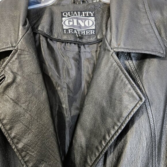 Vintage Gino Quality Leather Three Quarter Length Black Jacket Y 2K Size L - Picture 3 of 5
